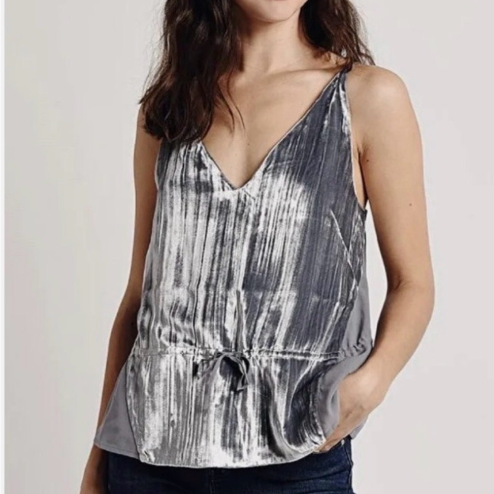J Brand Silver Velvet V-Neck Drawstring Cami